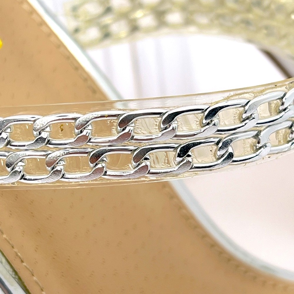 GLAZE SILVER CHAIN STRAPPY SANDALS, ALL MAN-MADE MATRIAL, WOMEN’S SIZE 10 - Picture 17 of 17